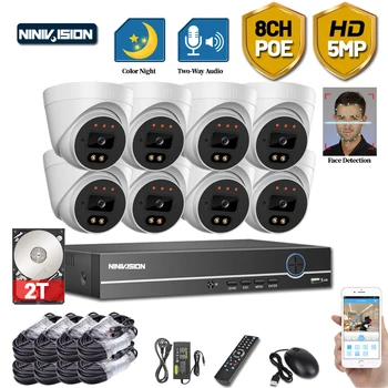 

NINIVISION H.265 8CH 5MP AI FULL Color Night Camera CCTV Security Camera System Face Detection Two-way Audio Human Detection
