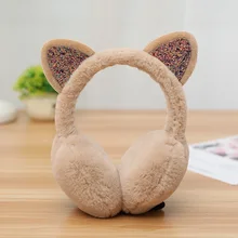 1 PC Women Girls Cat Rabbit Fox Animal Ears Warmer Cute Winter Outdoor Cycling Warm Sequin Earmuffs Fluffy Earflap Headband