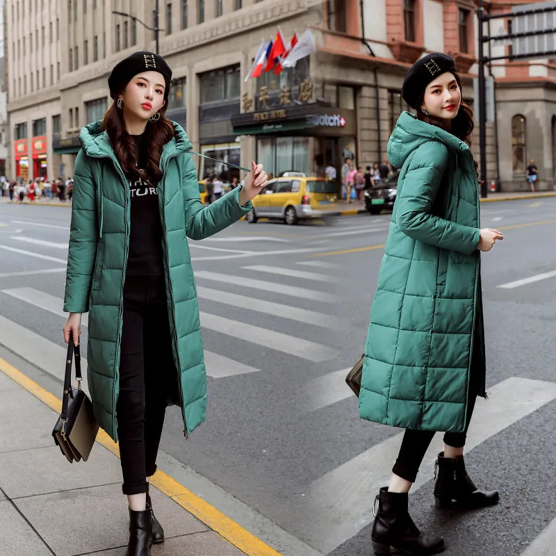 Зимняя куртка Женское пальто Модная хлопковая стеганая куртка x-длинный стиль капюшон тонкая парка плюс размер утепленная женская верхняя одежда 6XL