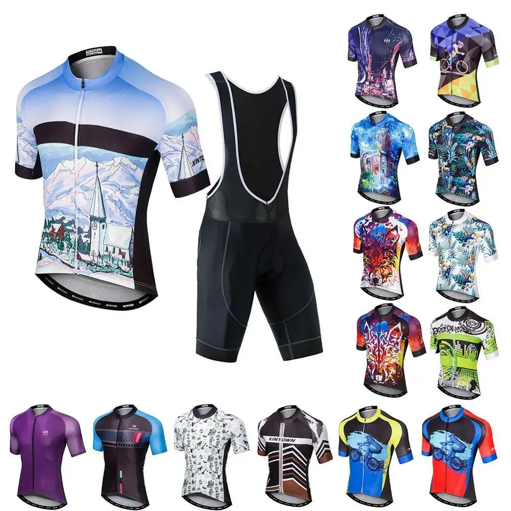 Men/'s Bicycle Suits Cycling Jersey Bib Shorts Sets Biking Short Sleeve Shirts