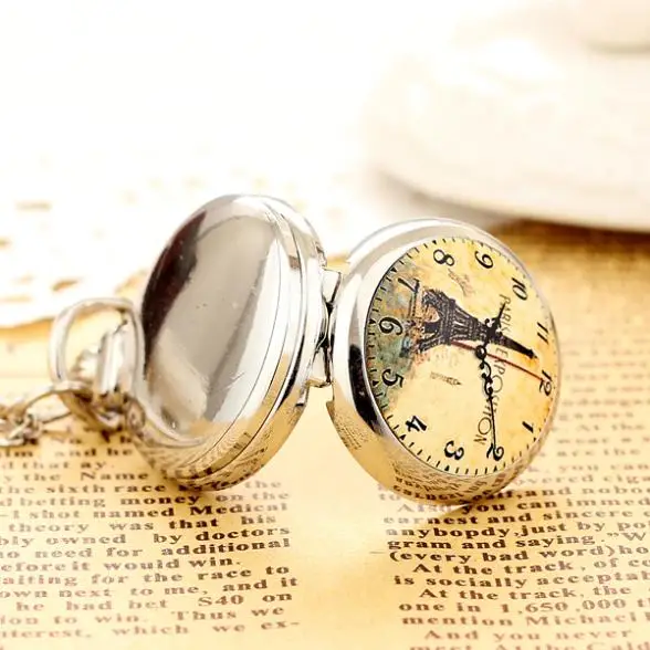 

2019 New Fashion Men andWomen Silver Pocket Watch Quartz Stainless Steel Pocket Watch Steampunk Small Pocket Clock Tower Pendant