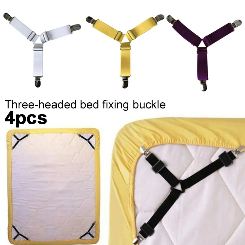 

4Pcs/Set Elastic Ribbon +Metal Clips Bed Sheet Clips Fasteners Grippers Clips Suspenders Straps 3 Pull Side Hotel Mattress Home