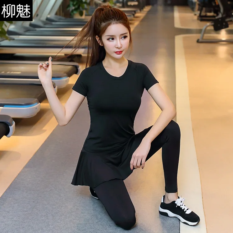 

Yoga Clothes Women's Slimming Morning Run Profession Gym Running Sports Set Skirt Pants Short Sleeve Quick Drying Clothes 2018 A