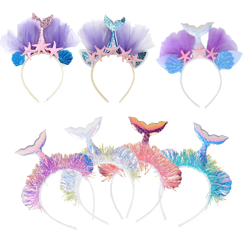 WEIGAO-Diadema de La Sirenita para niña, corona de fiesta, sombrero de cola de sirena, accesorios para el cabello para fiesta de primer cumpleaños