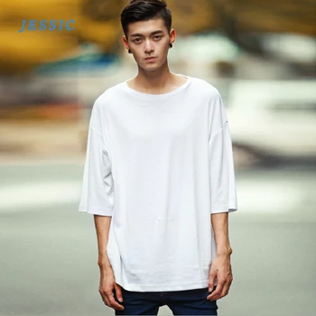 

JESSIC Oversize T-shirts Men Drop Shoulder Basic T shirt Men Three Quarter tshirt Male Tee Casual Hip Hop Summer