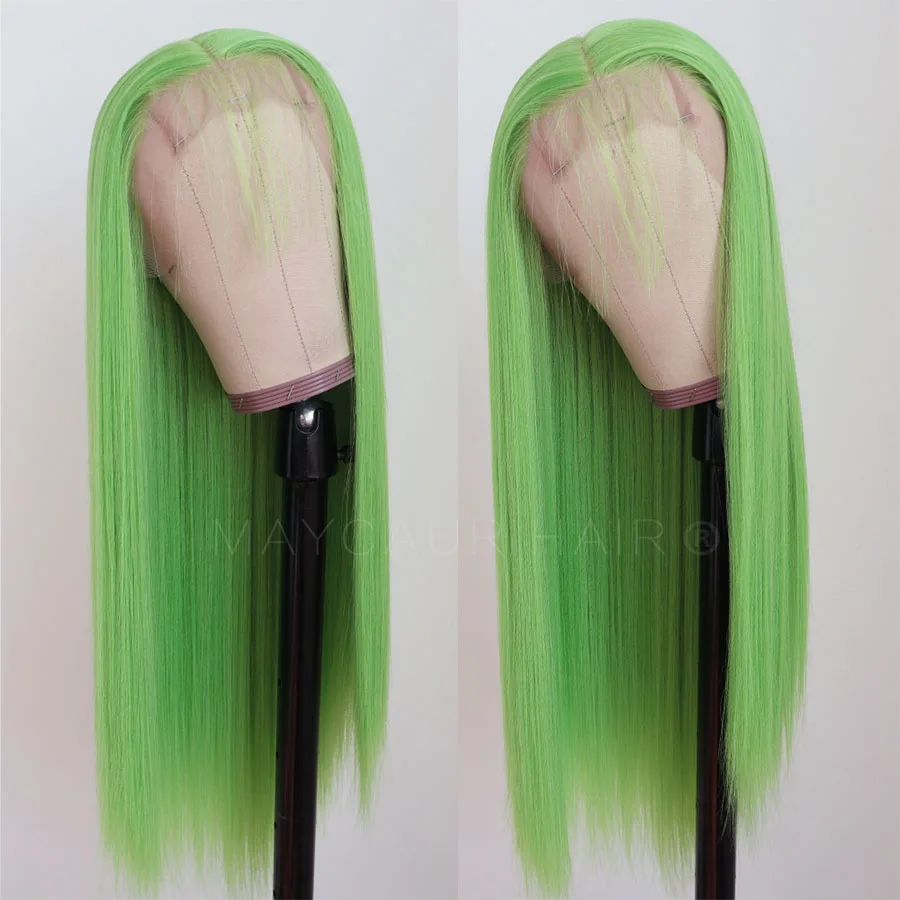 Maycaur Lace Front Wigs Long Straight Hair 22 Inch Lime Green Color Wigs for Fahison Women Synthetic Lace Front Wig (1)