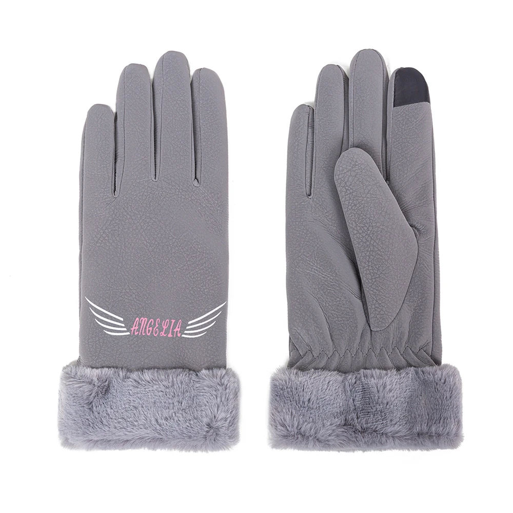 Водонепроницаемые зимние перчатки для женщин, дизайн, перчатки с сенсорным экраном, кожаные толстые теплые перчатки, женские эластичные варежки - Цвет: greyA
