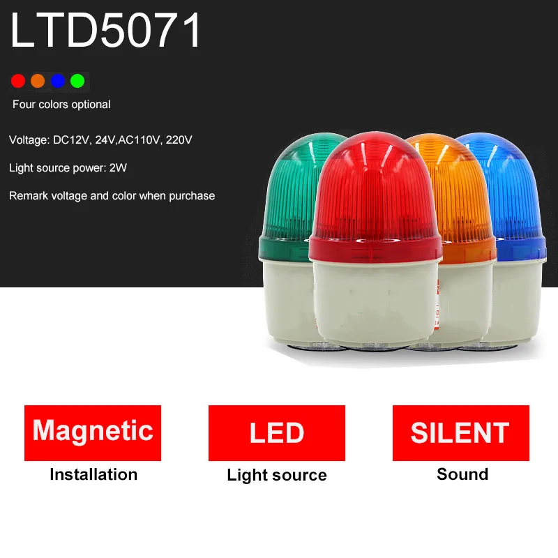 

LTD 5071 LED strobe falshing mini warning light magnetic fix dc 12V 24V ac 110v 220V red orange green blue road traffic light