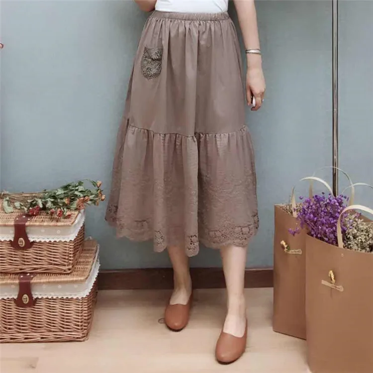 Mori Girl многослойная кружевная хлопковая юбка для женщин, Сказочная кружевная вышивка, открытая Женская юбка принцессы Kawaii, кавайная юбка Z025