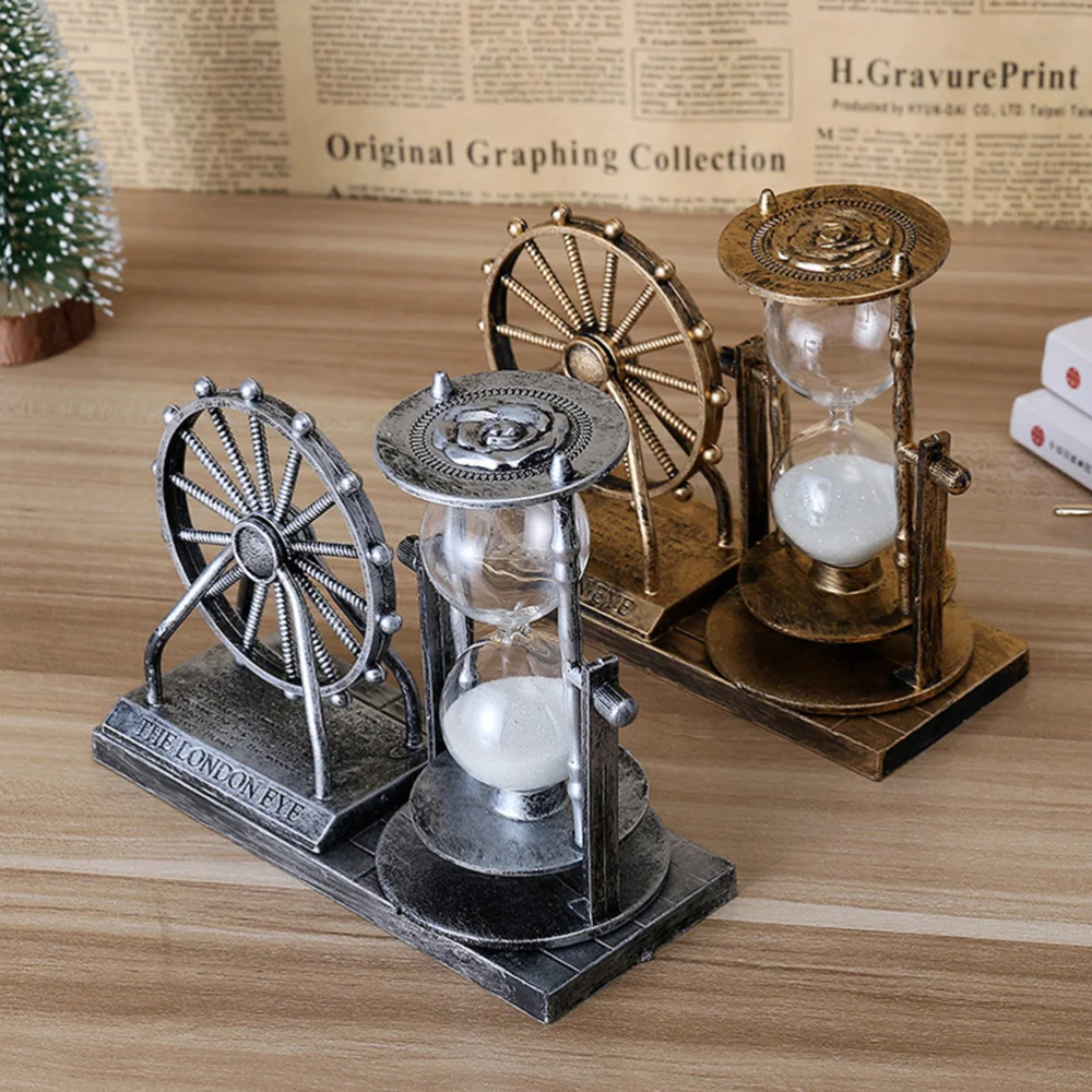 Vintatage Ferris Wheel Hourglass Sand Glass Home Office Decor Gift Gold 