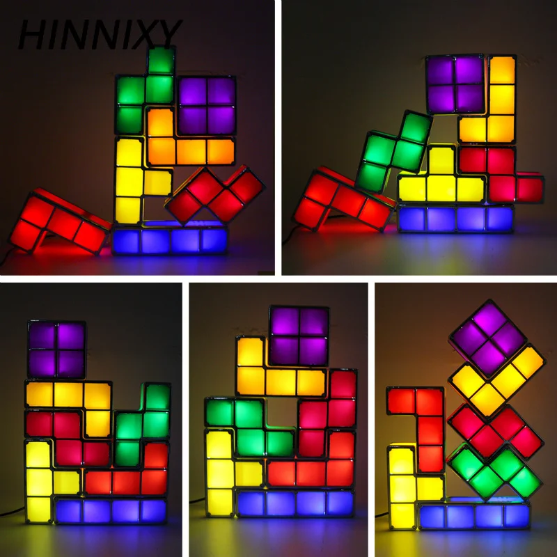 Skup Hinnixy Baby Night Light DIY puzzle tetris Lights stackowalne kostki nowe zabawki nocne kolorowe diody led dekoracyjna z lampkami prezent dla dzieci