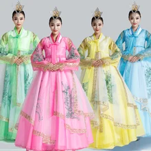 Расшитый блестками корейский традиционный костюм ханбок женское длинное платье национальный танец представление одежда для сценического шоу
