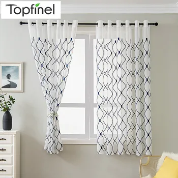 

Topfinel Geometric Embroidered Short Sheer Curtains Tulle Window Curtains for Kitchen Living Room Bedroom Voile for Cafe