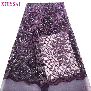

XIUYSAI Purple lace fabric embroidered with sequins french net lace fabric 2020 high quality lace african fabrics lace for dress