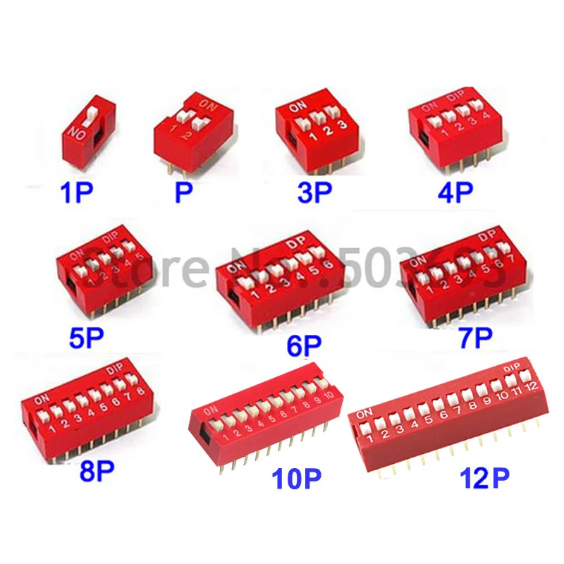 10valuesx5pcs=50pcs 1P/2P/3P/4P/5P/6P/7P/8P/10P/12P 2.54mm Pitch DIP Switch Pack Red Brand New Switches Kit | Обустройство дома
