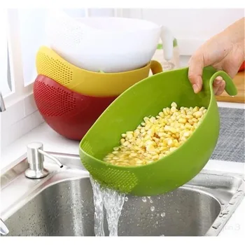 

1pcs Rice Washer Quinoa Strainer Cleaning Veggie Fruit Kitchen Tools with Handle Newest Plastic rice cleaner S/M