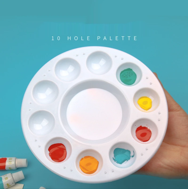 

10-hole plastic round art painting palette white thickening Easy to clean non-stick plate simple coloring supplies for children