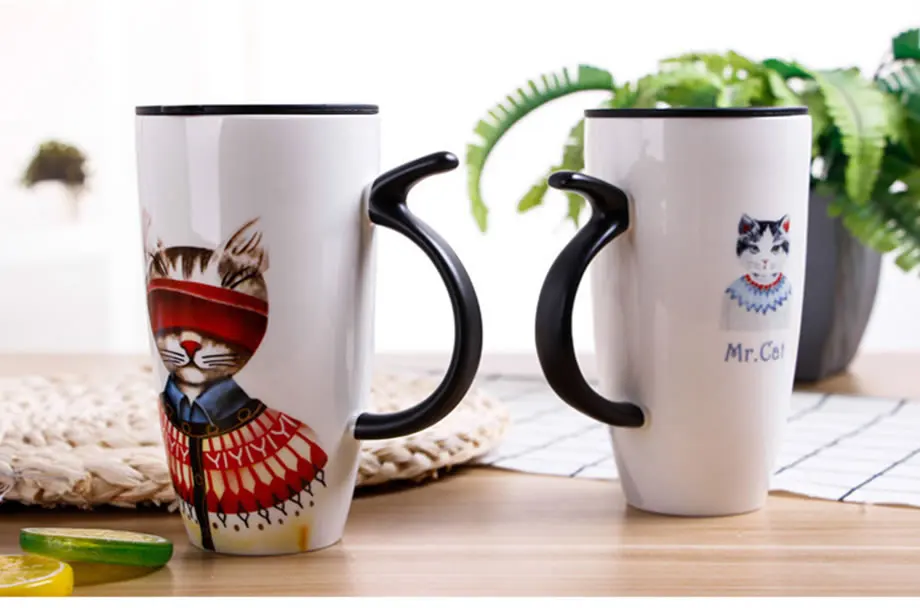 Upspirit, 600 мл, керамическая кружка для кошки с крышкой, пивная вода, стаканы для питья кофе, молока, чая, стакан, милый креативный подарок, посуда для напитков