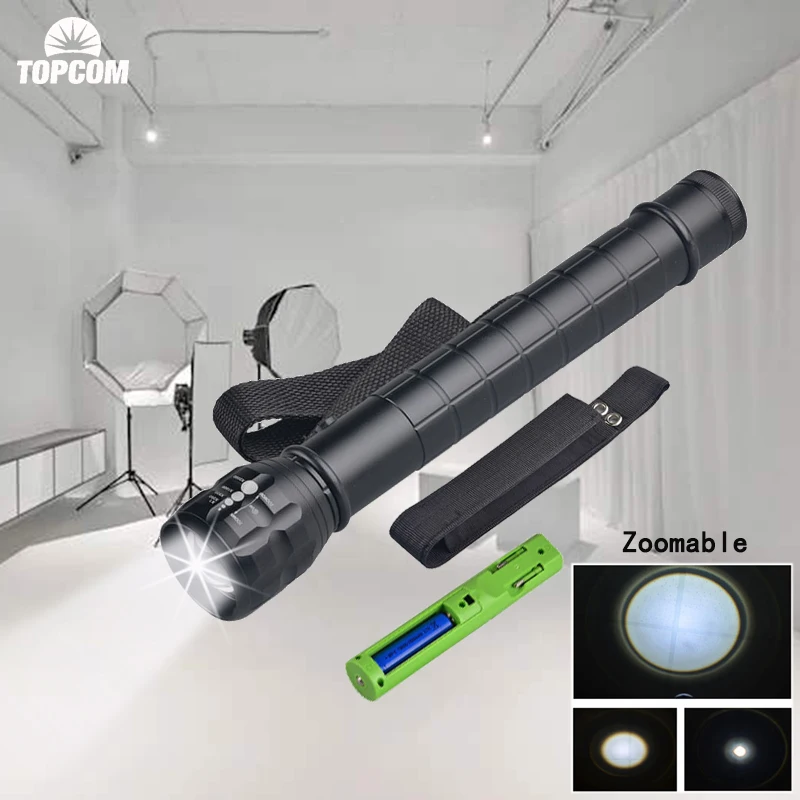 US $11.04 Topcom Powerful 3W LED Photography Flashlight Hard Light Zoom Photo Lantern Metal Reflector Police Torch With Holder For Camping