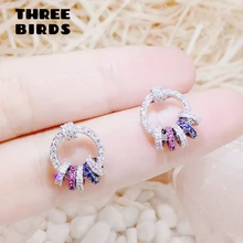 Трендовые серьги-гвоздики с фианитом S925, Пять маленьких круглых кристаллов, роскошные брендовые серьги для женщин, корейские ювелирные изделия