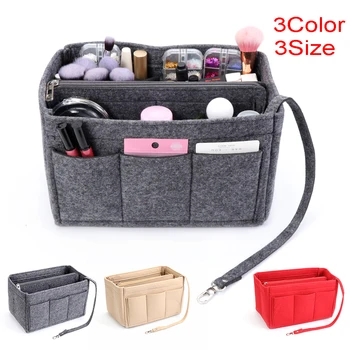 

Hot New Make up Organizer Felt Insert Bag Handbag Travel Inner Purse Portable Cosmetic Bags Toiletry Case Fit Various Brand Bags