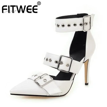

FITWEE Summer Pointed Toe Women Shoes Ankle Strap Sandals Boots Fashion Buckle Thin High Heel Shoes Cool Lady Shoes Size 34-48