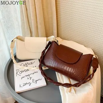 

Fashion Alligator PU Handbag Totes Portable Women Woven Belt Vintage Leather Underarm Shoulder Bags Solid Color Travel Clutches