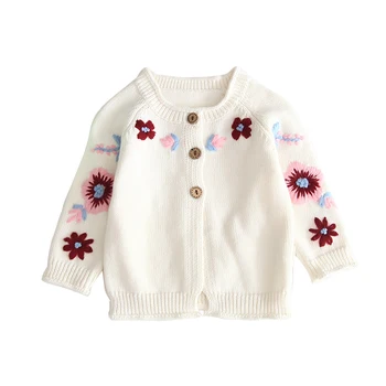 

2019 Autumn New Knit Cardigan Sweater Baby Toddler Clothing Hand Embroidery Sweater Baby Cute Flower Sweater Girl Clothes