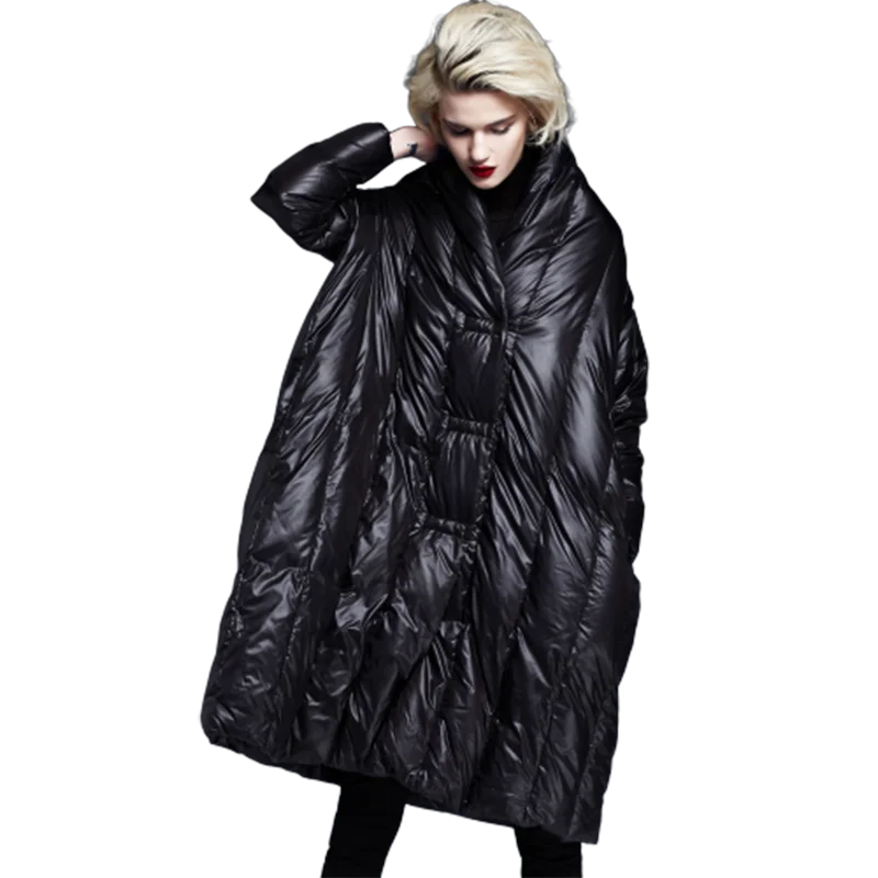 

Europe Station White Duck Down Women Clothing New Winter Explosion Graphic Designer A Word Version Long Cloak Down Jacket Femal