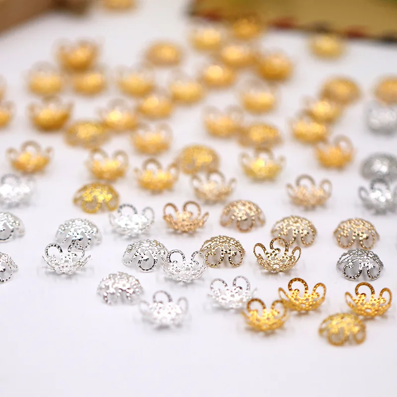 100pcs Size 8 10mm Metal Flower Beads Cap Jewelry Findings Spacer Bead DIY Accessories for Necklace Bracelet Earrings Making | Украшения и
