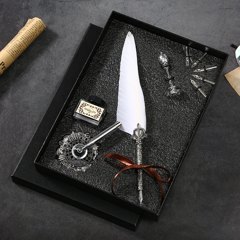 

Wedding Feather Pens Calligraphy Feather Pen Gift Set Promotional Steel Pen Set
