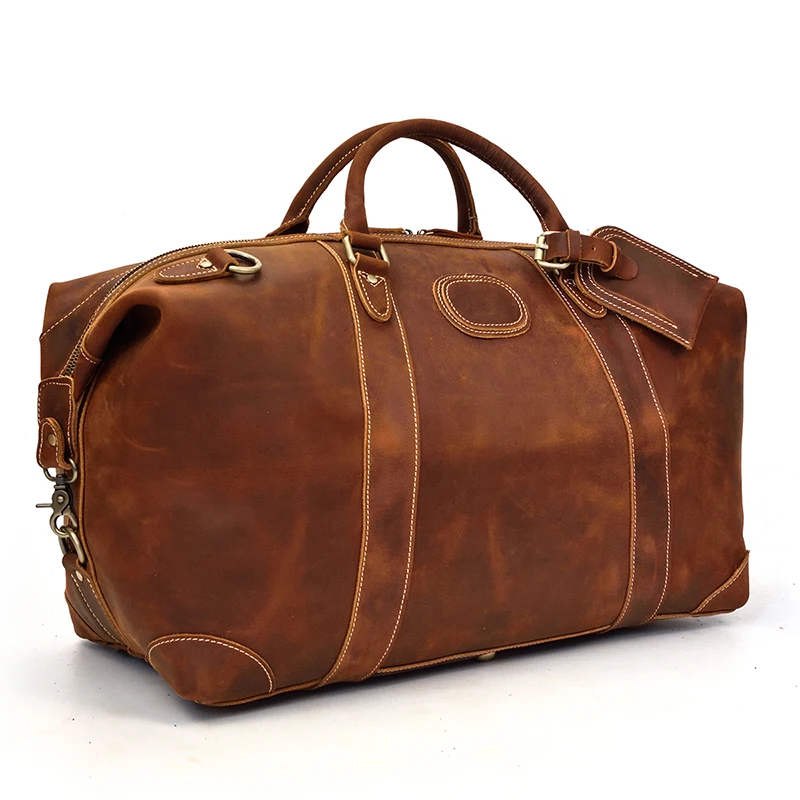 MAHEU 100% Genuine Crazy Horse Leather Men Travel Bags With Rivet Big HandBag For Male Cowhide Duffel Bag Mans Travelling Bag 2