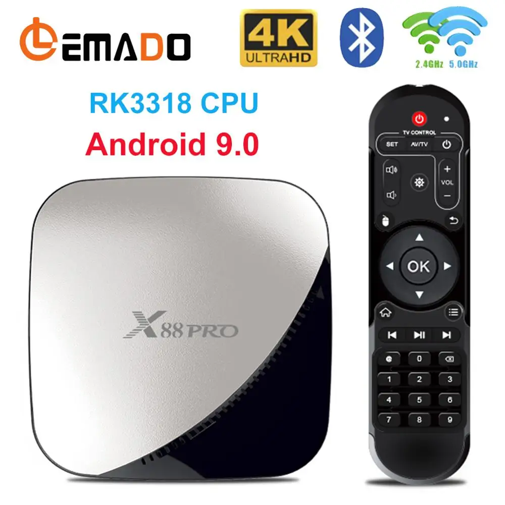 LEMADO X88 PRO Rockchip RK3318 TV Box Android 9.0 4GB 64GB Support 4K H.265 2.4G& 5G WIFI Smart TV Box Netflix Youtube