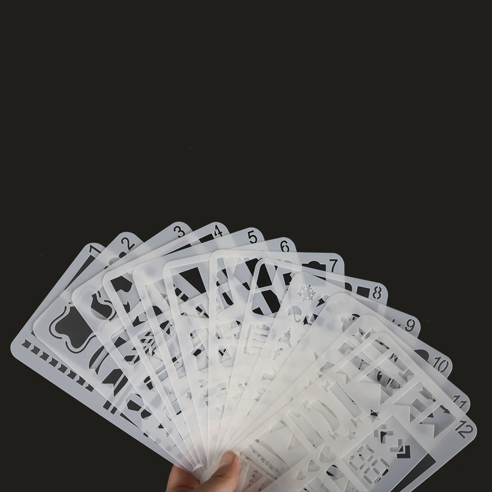 12 디자인 페인팅 템플릿 DIY 레이어링 스텐실 페인팅 스크랩북, 색칠 엠보싱 앨범 장식 카드 템플릿