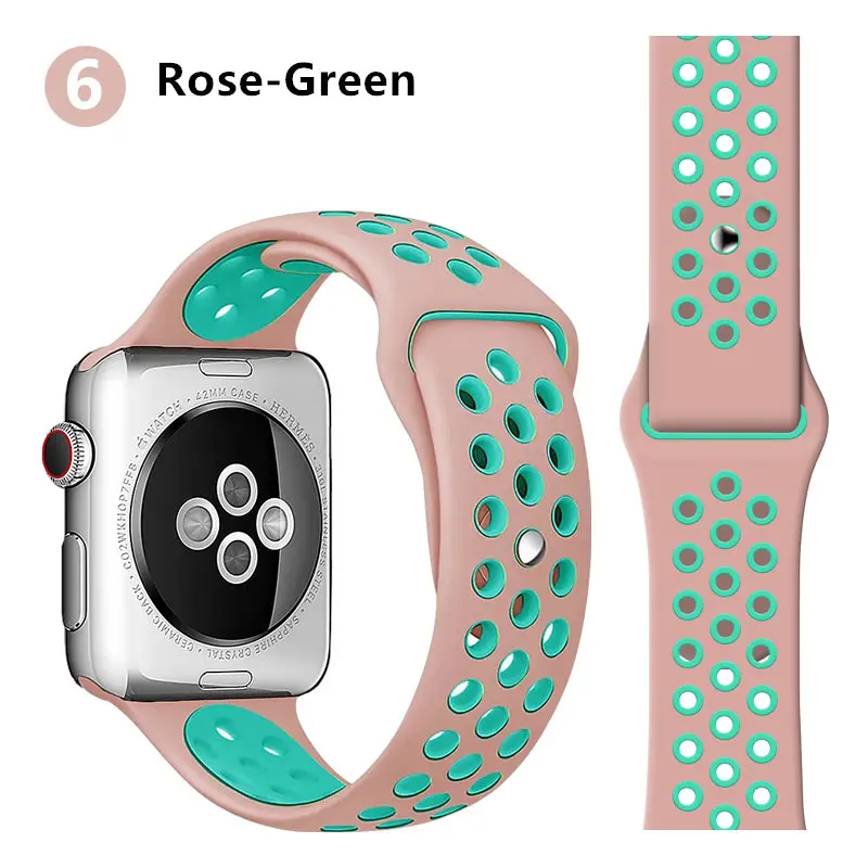 Ремешок для apple watch band 44 мм 40 мм apple watch 5 4 3 2 iwatch band 42 мм 38 мм спортивный силиконовый браслет correa аксессуары для часов - Цвет ремешка: rose green 6