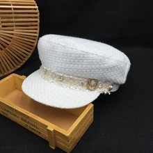 Японская белая маленькая милая вязанная темно-синяя шляпа, модная Джокер han edition, женская шапка с жемчужинами, кепка газетчика