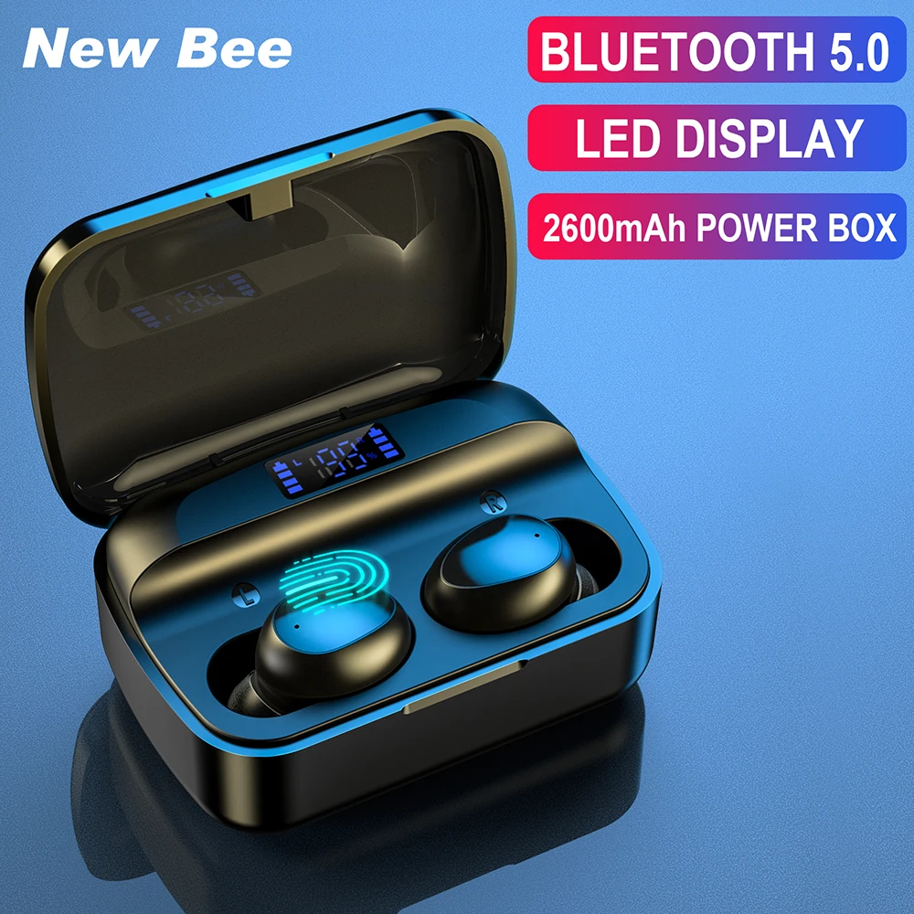 Nova abelha fone de ouvido bluetooth 5.0 tws sem fio fone estéreo som fones de ouvido 2600mah com microfone para iphone xiaomi