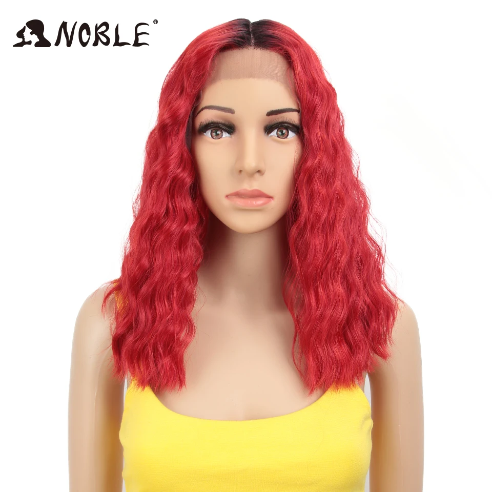 

Noble 14" Synthetic Wigs Red Bangs Water Wave Heat Resistant Synthetic Wigs For Black Women African American Lace Front Wg