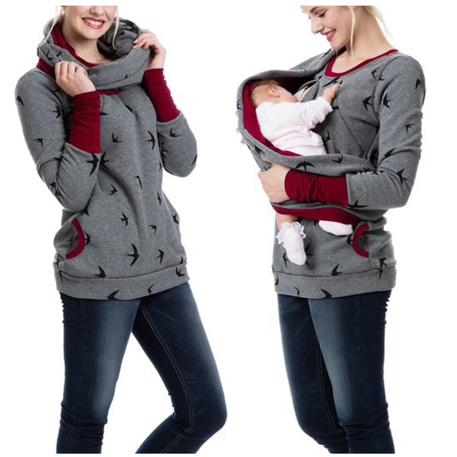 Breastfeeding Pregnant Top Maternity Nursing Hoodie Sweatshirt Winter Autumn Pregnancy Clothes Pregnant Women Breastfeeding Sweater Shirts T Shirt Top