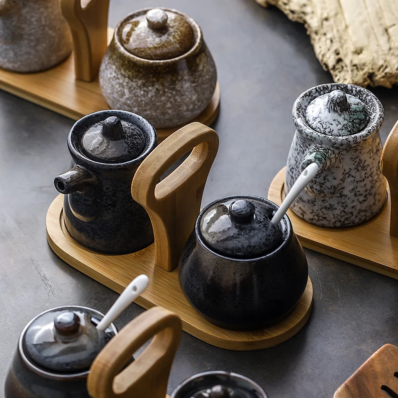 Творческий японский приправа набор банок соевый кастрюля для соуса бутылка для уксуса бытовые кухонные принадлежности масляный резервуар для соли сочетание