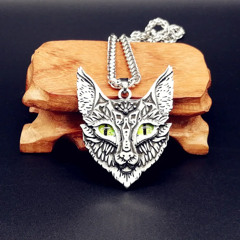 Винтажное ожерелье с кулоном в виде головы кошки для женщин и мужчин, античные серебряные языческие украшения