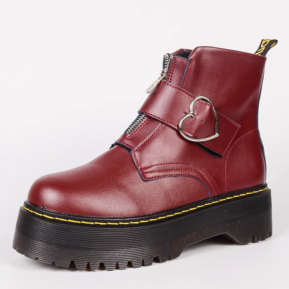 Botas de plataforma para mujer zapatos de invierno 2019 moda cremallera PU zapatos de cuero para mujer Botines con hebilla en forma de hasta el tobillo| - AliExpress