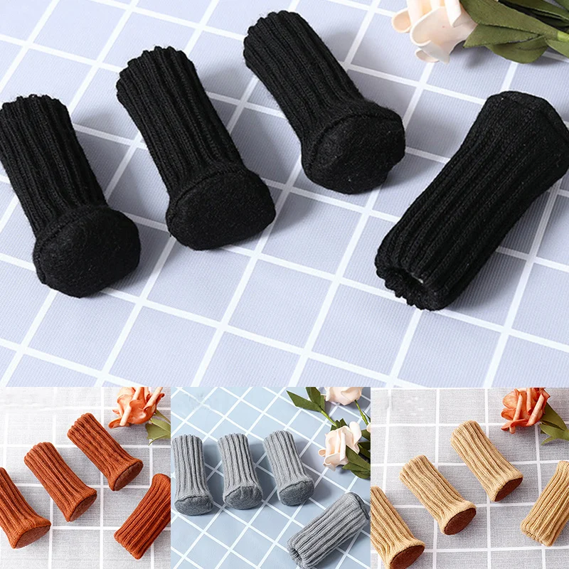 4Pcs/Set Table Chair Leg Covers Home Furniture Non-Slip Knitting Floor Protectors Table Chair Knitted Decor Foot Socks Protector