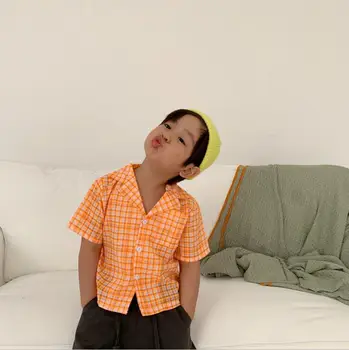 

2020 new wholesale girls boys plaid shirt fashion summer cotton girls blouse 1-6t HO592