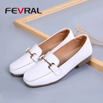 

FEVRAL European And American British Single Shoes Woman's Fashion Simple Thick Heels Thin Shallow Buckle Casual Shoes Size 35~40