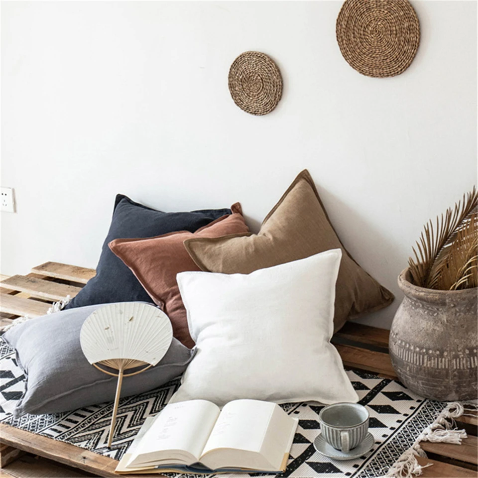 

Nordic Simple Sofa Cushion Cover Linen Cotton Brown Grey Pillowcase Decorative Pillows Living Room Bed Office Throw Pillow Cover