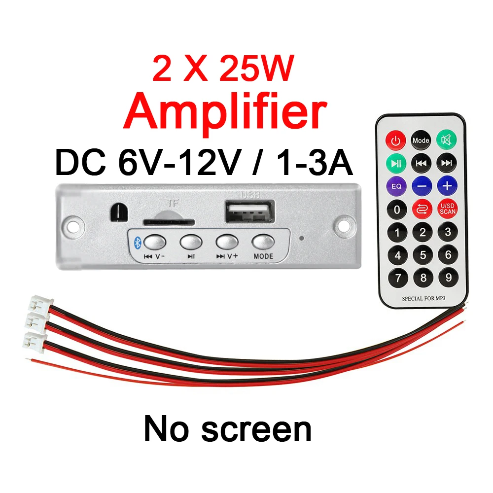 12V 50W Amplifer MP3 WAV Module Bluetooth Decoding Board Wireless Car USB TF Card Slot / USB / FM / Remote Decoding Board Module