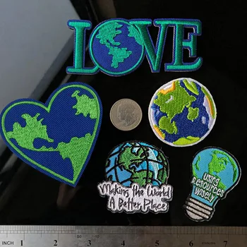 

New 1PC Love Earth Love Letter Bulb Decorative Embroidered Applique Patch For Iron On Patches The Clothes Stickers Environmental