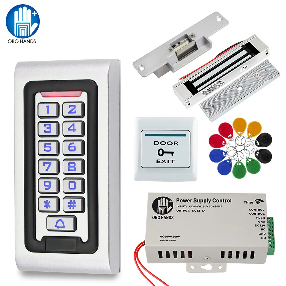 Outdoor Access Control System Kit IP68 Waterproof RFID Keypad Card Reader + Power Supply + 180KG Electric Magnetic Lock Strike