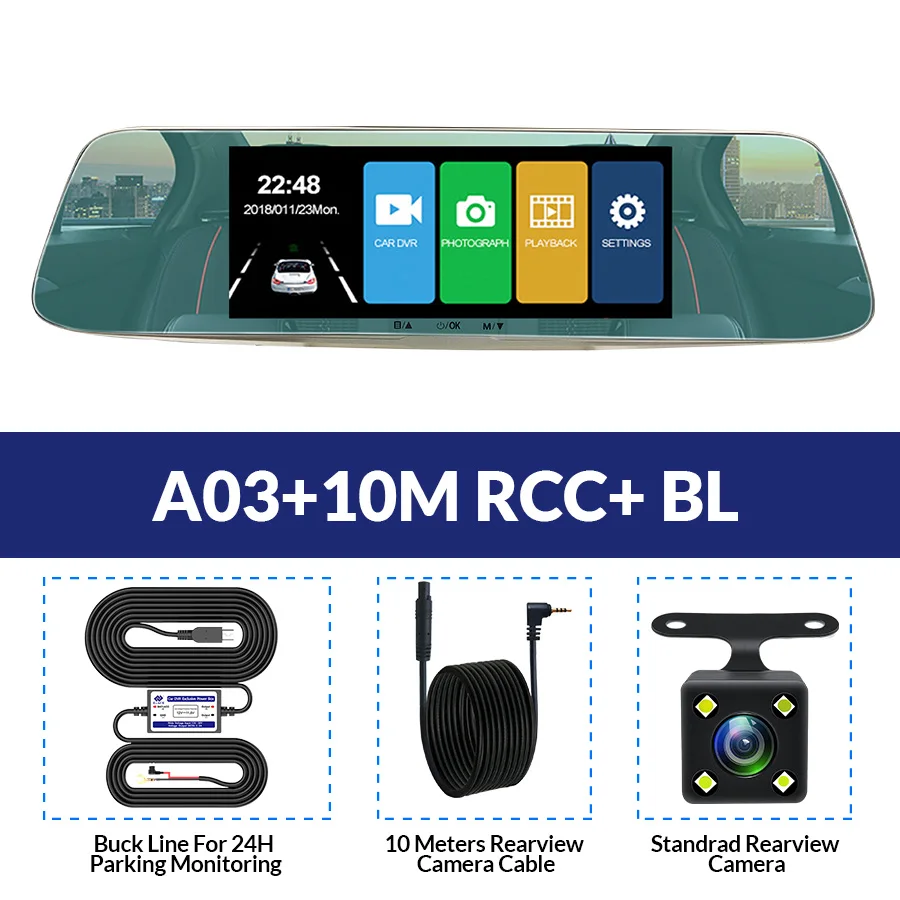 E-ACE Зеркало для автомобиля Dvr 1080P FHD Dashcam двойной объектив регистратор с камерой заднего вида ночное видение Автомобильная камера Сенсорный видеорегистратор - Название цвета: A03-10M RCC-BL